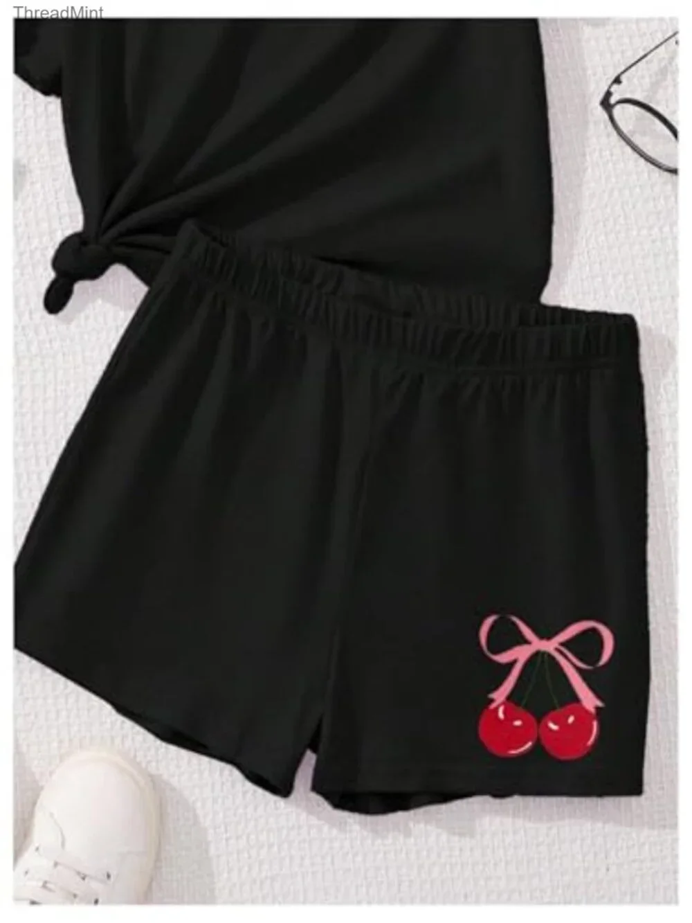 Girls 2 Piece Set Cherry Graphic Tee and Shorts Summer